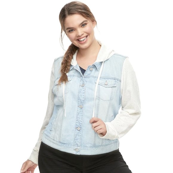 Mudd Jackets & Blazers - Mudd Hooded Knit Light Denim Jacket Size L NWOT